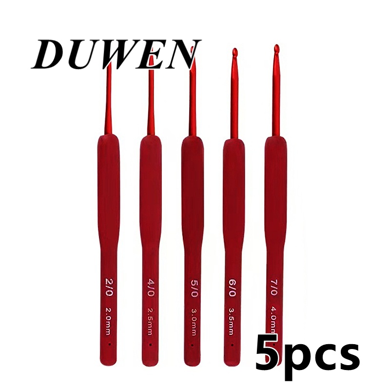 duwen-ชุดตะขอถักโครเชต์-โลหะ-อลูมิเนียม-สีแดง-tpr-5-ชิ้น-ต่อชุด