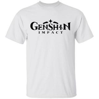 เสื้อแขนสั้น เสื้อยืดผ้าฝ้ายพรีเมี่ยม Genshin Impact เสื้อยืดลําลอง แขนสั้น พิมพ์ลายเกมเมอร์ สีขาว S