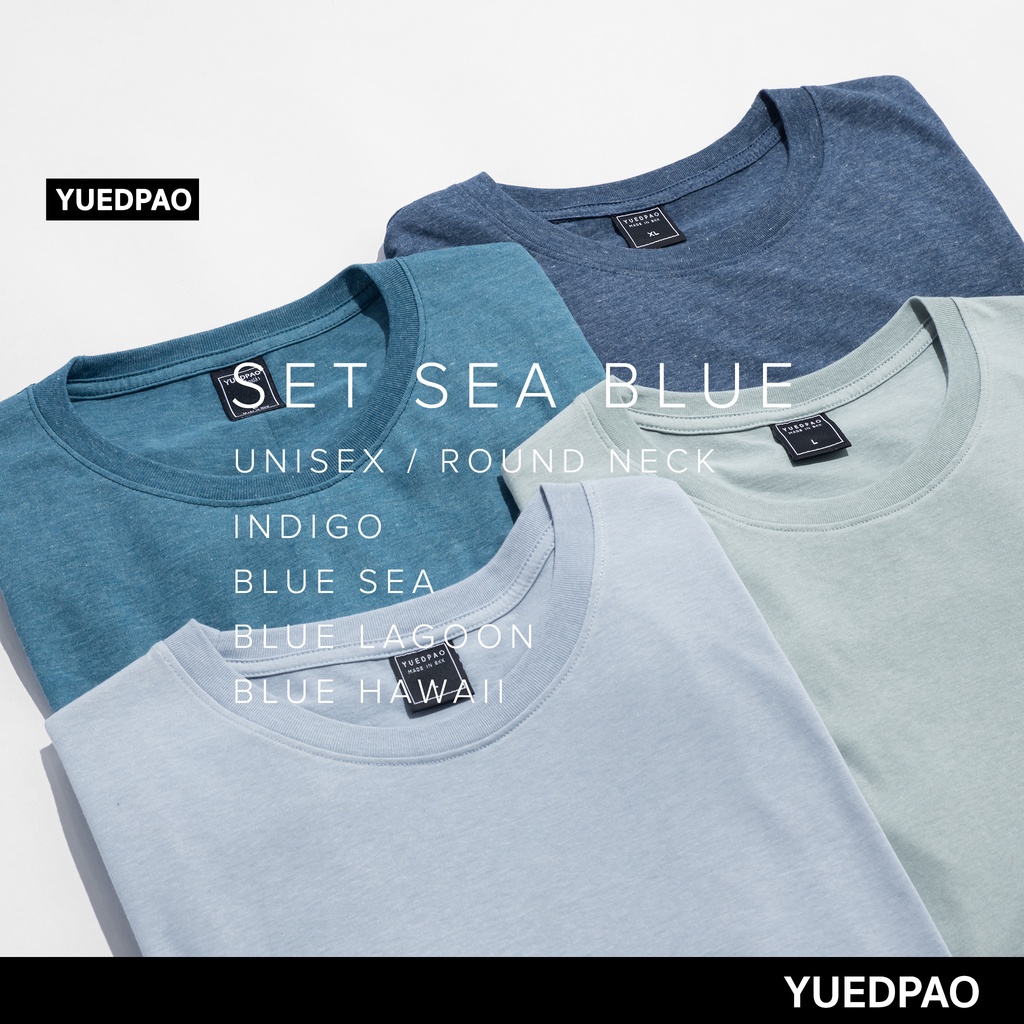 รูปภาพสินค้าแรกของYuedpao ยอดขาย No.1 รับประกันไม่ย้วย 2 ปี ยืดเปล่า ยับยาก ไม่ต้องรีด เสื้อยืดคอกลมสีพื้น Set Sea blue