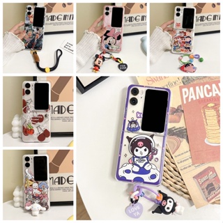 SANRIO เคสโทรศัพท์มือถือ PC พับได้ กันกระแทก ลายการ์ตูนครอบครัวซานริโอ้ พร้อมจี้สร้อยข้อมือ สําหรับ OPPO Find N2 Flip 5G