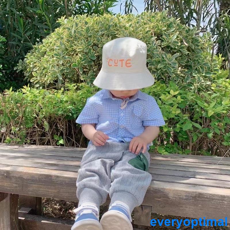 หมวกบักเก็ตกันแดด-ปักลายตัวอักษร-พร้อมเชือก-กันลม-เหมาะกับใส่กลางแจ้ง-สําหรับเด็กผู้ชาย-และเด็กผู้หญิง
