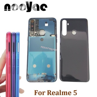 จอแอลซีดี F Aceplate กรอบฝากลางสำหรับ Oppo Realme 5ฝาครอบแบตเตอรี่กลับประตูด้านหลังที่อยู่อาศัยกล้องเลนส์แก้วปุ่มที่สำคั