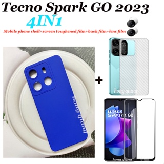 [4 In 1] Tecno Spark GO 2023 Spark 6 GO Spark 8P Spark 8C Spark 8 เคสโทรศัพท์ ซิลิโคนนิ่ม สีลูกกวาด + ฟิล์มนิรภัยหน้าจอ + ฟิล์มเลนส์ + ฟิล์มด้านหลัง