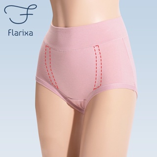 Flarixa กางเกงชั้นใน เอวสูง ผ้าฝ้ายแท้ ไร้รอยต่อ พลัสไซซ์ กระชับหน้าท้อง ใส่สบาย สําหรับผู้หญิง