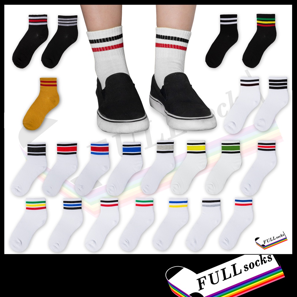 ภาพหน้าปกสินค้าถุงเท้าโอสคูล "ข้อกลางยาง 2-3 แถบ" ขนาด Free Size Old School Socks 2-3 Strips_C5-6