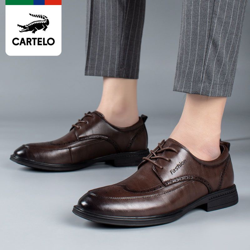รองเท้าผู้ชายอังกฤษcartelo-crocodile-2022-ฤดูใบไม้ผลิและฤดูใบไม้ร่วงผู้ชายใหม่รองเท้าหนังอย่างเป็นทางการลื่น-lace-up-ca