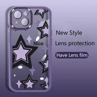 เคสฟิล์มโลหะ ป้องกันเลนส์กล้อง ลายดาว สีม่วง สําหรับ iphone 14promax 11 13 12 7Plus X XS Max 7 8