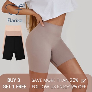 Flarixa ️4 ชิ้น⚡ กางเกงบ็อกเซอร์ขาสั้น เอวสูง ผ้าเรยอน ไร้รอยต่อ เพื่อความปลอดภัย สําหรับผู้หญิง