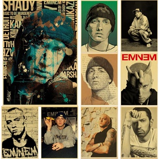 โปสเตอร์กระดาษคราฟท์ ลายนักร้อง Eminem 8 Mile สไตล์ฮิปฮอป สําหรับตกแต่งผนัง