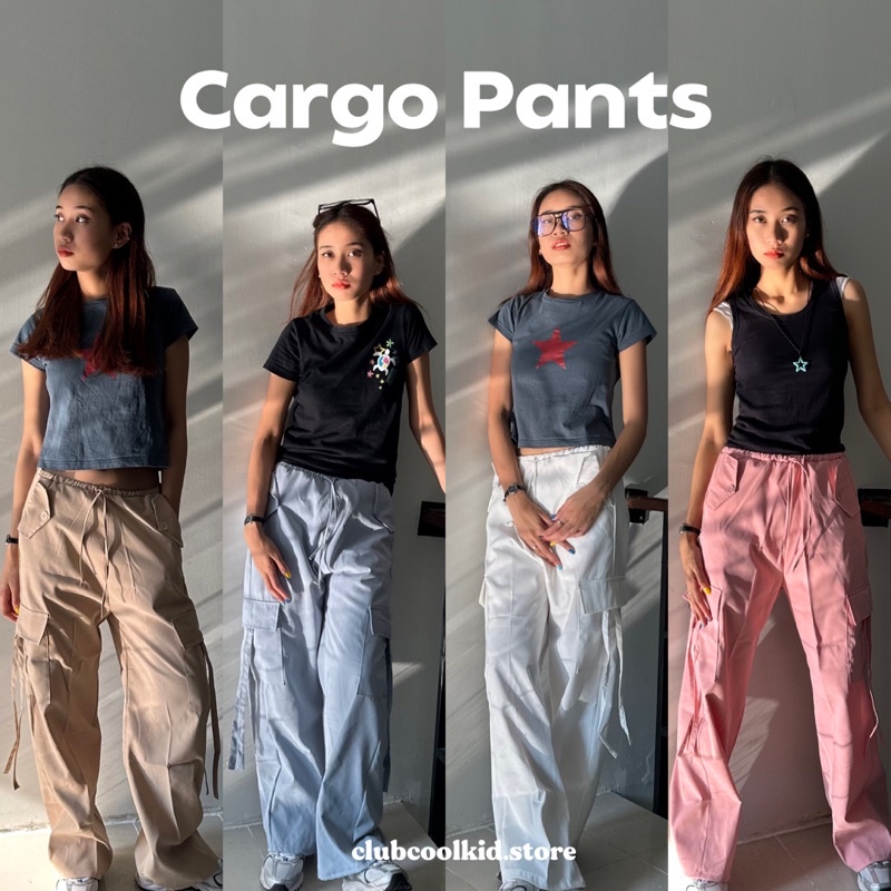 กางเกงคาร์โก้-มีเชือกรูดได้-เอวสม็อค-cargo-pants