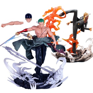 One Piece Roronoa Zoro Vinsmoke Sanji Hunter Fan Action Figure Wano Country One Knives Flow Shura 28cm PVC Anime Model G
