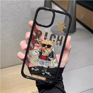 เคสโทรศัพท์มือถืออะคริลิคใส แบบแข็ง ลายหมีร่ํารวย สําหรับ iphone 14promax 11 13 12 7Plus 8 X XS Max