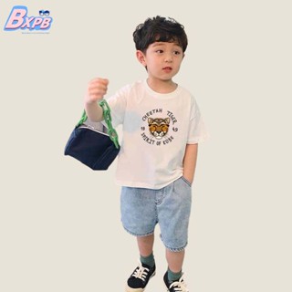 Bxpb เสื้อยืดแขนสั้นลําลอง ผ้าฝ้าย ทรงหลวม พิมพ์ลายการ์ตูน แฟชั่นฤดูร้อน สําหรับเด็กผู้ชาย และเด็กผู้หญิง 110-170