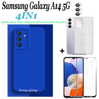 4in1 เคสโทรศัพท์ซิลิโคน สีแคนดี้ พร้อมฟิล์มกระจกนิรภัย ฟิล์มเลนส์ ฟิล์มด้านหลัง สําหรับ Samsung Galaxy A14 5G A54 5G A73 5G A53 5G A24 5G A34 5G