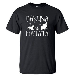 เสื้อแขนสั้น เสื้อยืดผ้าฝ้ายพิมพ์ลายแฟชั่นเสื้อยืด พิมพ์ลายการ์ตูน Hakuna Matata The Lion King สีดํา แฟชั่นฤดูร้อน สํา