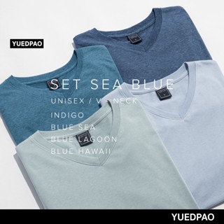 สินค้า Yuedpao ยอดขาย No.1 รับประกันไม่ย้วย 2 ปี ยืดเปล่า ยับยาก ไม่ต้องรีด เสื้อยืดเปล่า เสื้อยืดสีพื้น เสื้อยืดคอวี_SET BLUE