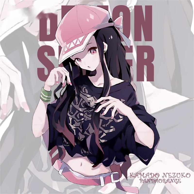 demon-slayer-เสื้อยืดการ์ตูนอะนิเมะเสื้อผ้าประตูเตา-nezuko-ญี่ปุ่นแขนคู่แขนสั้นเสื้อยืด