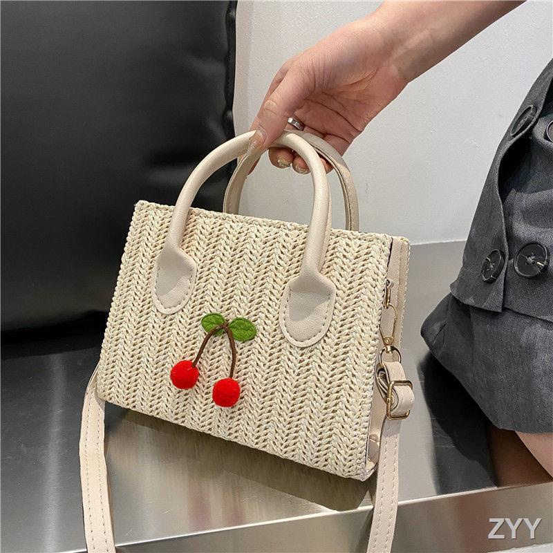 กระเป๋าใบเล็กระดับไฮเอนด์-2023-ใหม่แฟชั่นอินเทรนด์แบบพกพาสไตล์ต่างประเทศกระเป๋าผู้หญิงทอฟางเนื้อ-messenger-ออกแบบกระเป๋า
