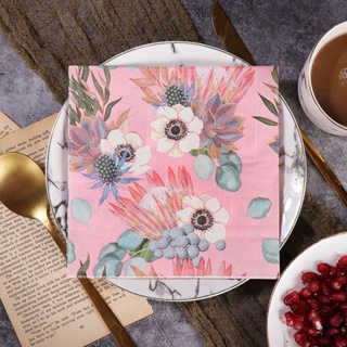 ผ้าเช็ดปาก กระดาษทิชชู่ พิมพ์ลายดอกไม้ สีชมพู สําหรับตกแต่งปาร์ตี้ 20 ชิ้น / แพ็ค