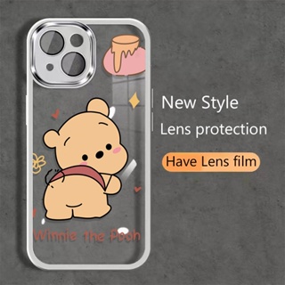 เคสฟิล์มโลหะ ป้องกันเลนส์ ลายหมีพูห์ แฟชั่น สําหรับ iphone 14promax 11 13 12 7Plus X XS Max 7 8