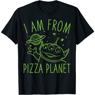 เสื้อแขนสั้น เสื้อไม่ต้องรีด Disney Pixar Toy Story Neon Green Alien Pizza Planet T-Shirt T-Shirt_05