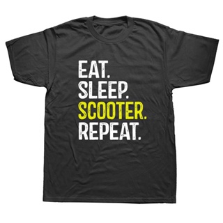 เสื้อเชิ้ตแขนสั้น ไม่ต้องรีด [S-5XL] เสื้อยืดคอกลม แขนสั้น ผ้าฝ้าย พิมพ์ลาย Eat Sleep Scooter Repeat สําหรับผู้ชาย