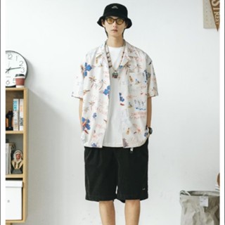 ใหม่ เสื้อเชิ้ตแฟชั่น ทรงหลวม บาง พิมพ์ลาย สไตล์เกาหลี ฮาวาย แฟชั่นฤดูร้อน สําหรับผู้ชาย และผู้หญิง