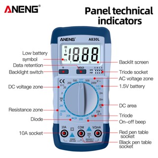 Aneng A830L มัลติมิเตอร์ดิจิทัล วัดแรงดันไฟฟ้า AC/DC 1999 ช่วงแม่นยํา