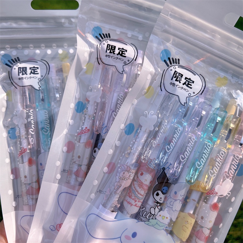 ปากกา-sanrio-ชุดปากกาเจล-เครื่องเขียนการ์ตูนนักเรียน-6-เครื่อง-สีดํา-0-5-มม