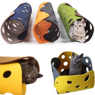 Splicing Cat Toy Felt Pom Nest Deformable Kitten Tunnel Collapsible Tube House Tunnel Interactive Pet Pusscat Security Sense