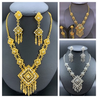 Thai jewelry set dance show wedding bride dress earring clip diamond silver gold necklace sets