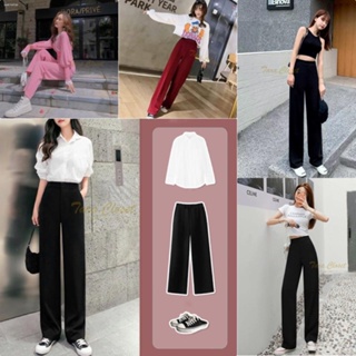 ❁☍PW501 TARA Long pants กางเกงขายาว เอวสูง ทรงขากระบอก ไม่มีกระเป๋า เนื้อผ้าวูลเวฟ ผ้ายืด ใส่สบาย