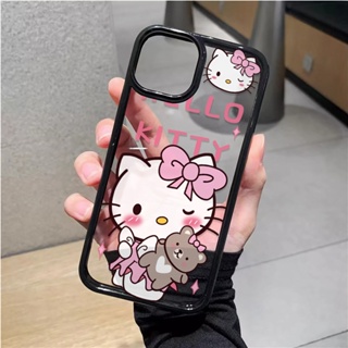 เคสโทรศัพท์มือถืออะคริลิคใส แบบแข็ง ลาย Hello Kitty Bear น่ารัก สําหรับ iphone 14promax 11 13 12 7Plus 8 X XS Max