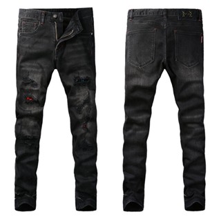 ภาพขนาดย่อของสินค้าEuropean Station Fashion Retro Men's Jeans Slim Fit Tear Patch High Street Designer  Retro Jeans