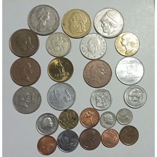 เหรียญต่างประเทศ(25เหรียญไม่ซ้ำ)ขนาดเหรียญเท่า25สตถึง10บาท
