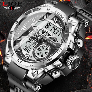 LIGE 2023 Digital Watch Men Sports Waterproof Quartz Watch For Men + BOX