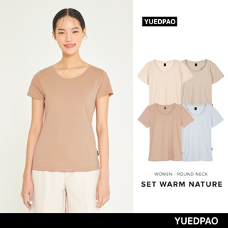 สินค้า Yuedpao เสื้อยืดผู้หญิงคอกลม ทรงเข้ารูป ไม่ย้วย ไม่หด ไม่ต้องรีด ใส่สบาย basicstyle เสื้อยืดคอกลมผู้หญิง set warm nature