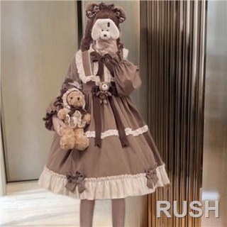 Lolita lolita caramel ตุ๊กตาหมี op แขนยาวทุกวันชุดสาว lo กระโปรงจุด 2023 ใหม่