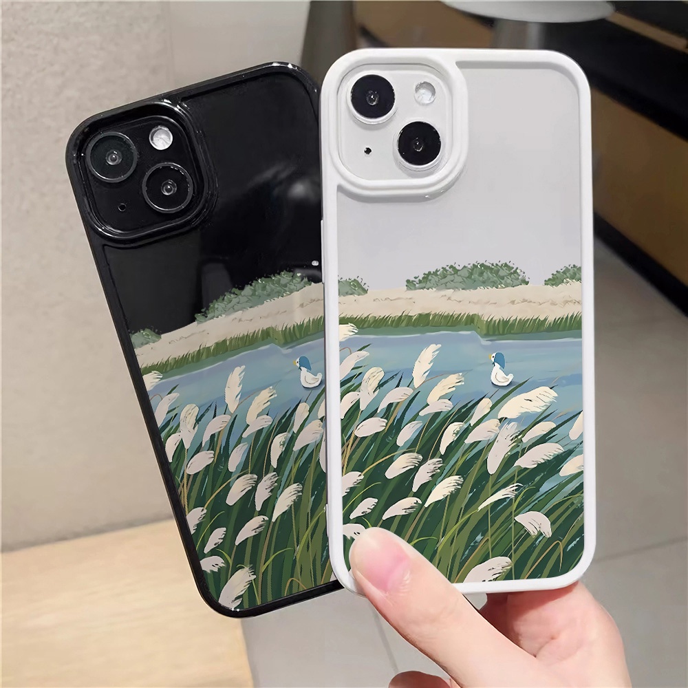 เคสโทรศัพท์มือถืออะคริลิคใส-แบบแข็ง-ลายทะเลสาบน่ารัก-สําหรับ-iphone-14promax-11-13-12-7plus-8-x-xs-max