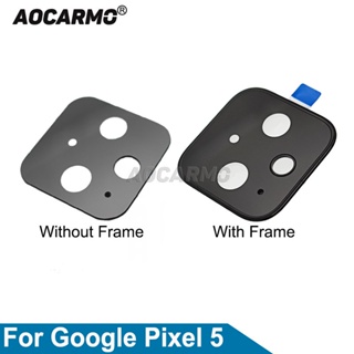 Aocarmo สำหรับ Google Pixel 5ด้านหลังกลับกล้องเลนส์แก้วที่มีกรอบแหวนกาวสติ๊กเกอร์ส่วนทดแทน