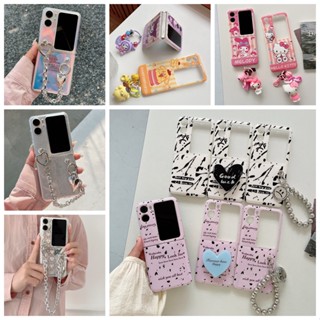 SANRIO เคสโทรศัพท์มือถือ PC พับได้ กันกระแทก ลายการ์ตูนครอบครัวซานริโอ้ พร้อมสายคล้องมือ สําหรับ OPPO Find N2 Flip 5G