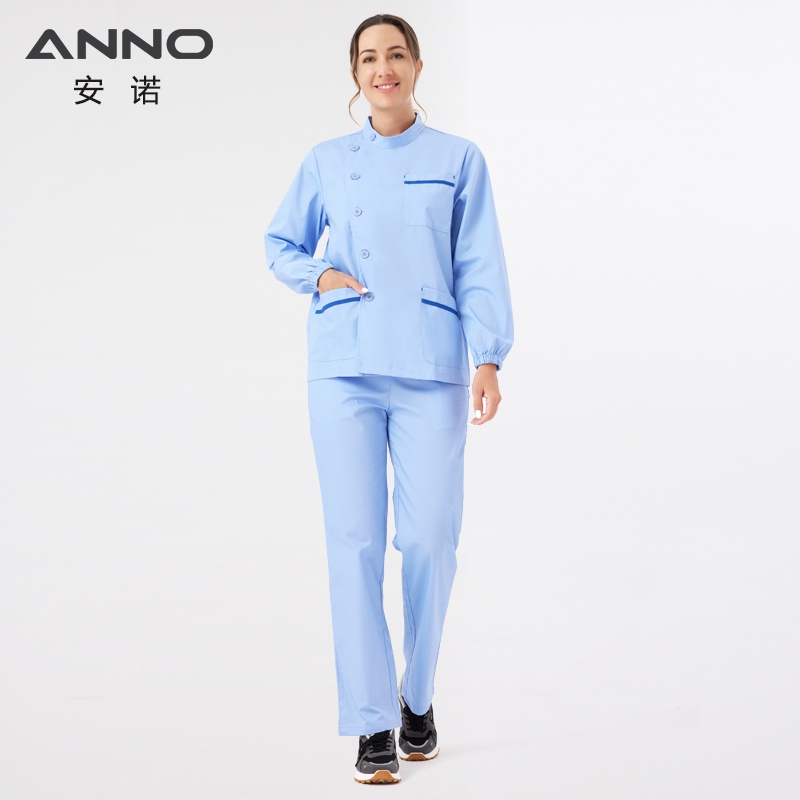 anno-ยืนคอแพทย์ทันตกรรมแขนยาวขัดทางการแพทย์ชุดพยาบาลทูนิคโรงพยาบาลพยาบาลเครื่องแบบพนักงานพยาบาล