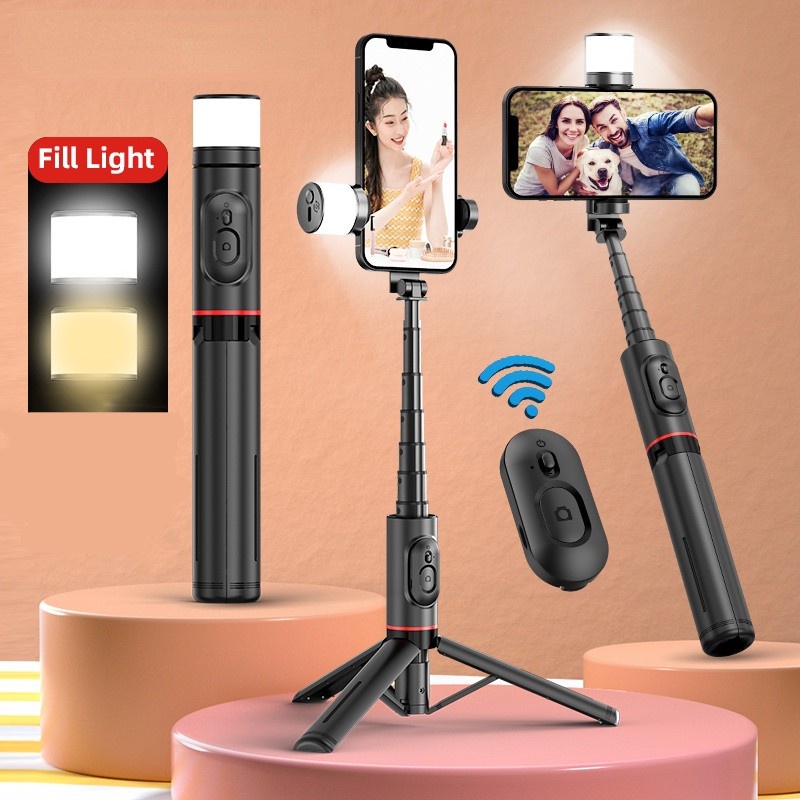 selfie-stick-ขาตั้งกล้องบลูทู-ธ-ที่รองรับการเติมแสง-ขาตั้งกล้องไม้เซลฟี่ไร้สาย-1-55m-พับได้มาพร้อมรีโมทบลูทูธ