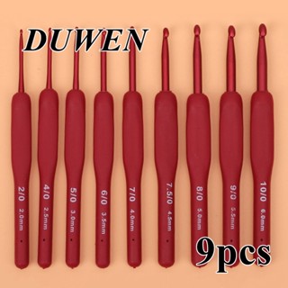 DUWEN ชุดตะขอถักโครเชต์ โลหะ อลูมิเนียม สีแดง TPR 9 ชิ้น ต่อชุด