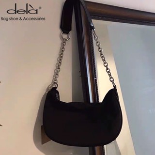Dela กระเป๋าสะพายไหล่ สายโซ่ สีดํา สําหรับผู้หญิง