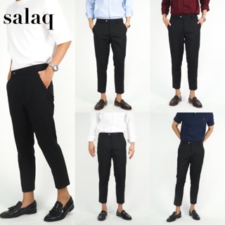 ภาพขนาดย่อของภาพหน้าปกสินค้ากางเกงสแลคขาเต่อ เนื้อผ้าตัดสูท ทรงกระบอกเล็ก สีดำ จากร้าน salaq.official บน Shopee