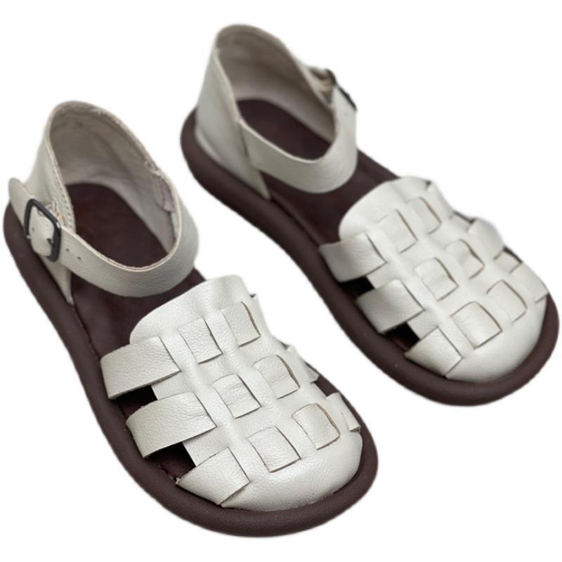 รองเท้าแตะโรมัน-หนังรองเท้าแตะโรมันของผู้หญิง-2023-ฤดูร้อนใหม่พื้นหนารองเท้าหลุมทุกการแข่งขัน-baotou-ทอรองเท้ากรงหมู