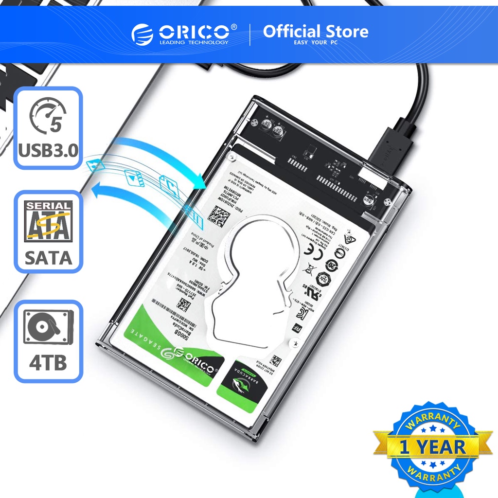 ภาพหน้าปกสินค้าORICO กล่องใส่ HDD แบบใส Harddisk SSD case 2.5 inch USB 3.0 Hard Drive Enclosure 2139U3 (ไม่รวม HDD) จากร้าน orico.th บน Shopee