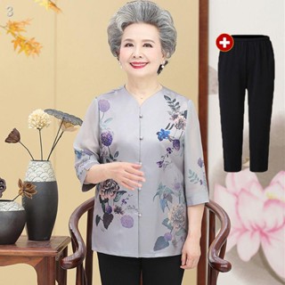 เสื้อผู้หญิง﹉✐เสื้อสตรีวัยกลางคนและผู้สูงอายุฤดูร้อน 60-70-80 ปีหญิงชราคุณยายฤดูใบไม้ผลิแขนสั้นเสื้อผ้าผู้สูงอายุชุดแม่