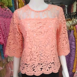 เสื้อลูกไม้ รอบอก 38-40-42 ฟรีไซส์ มีซับใน ใส่งานบุญ
